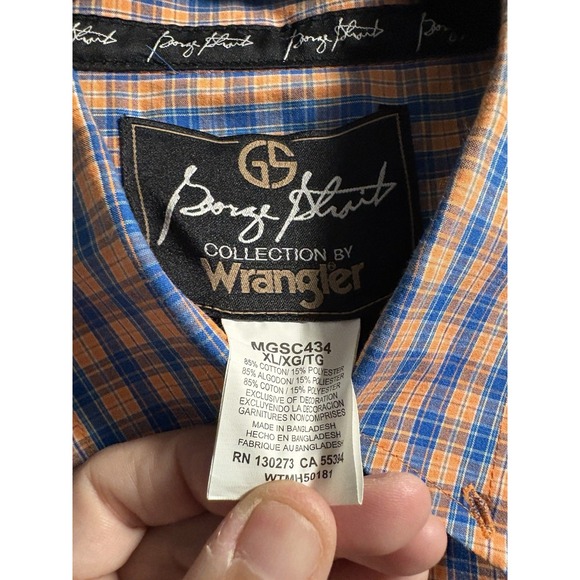 Wrangler George Strait Shirt Mens XL Orange Blue Plaid Short Sleeve Western - Picture 3 of 4